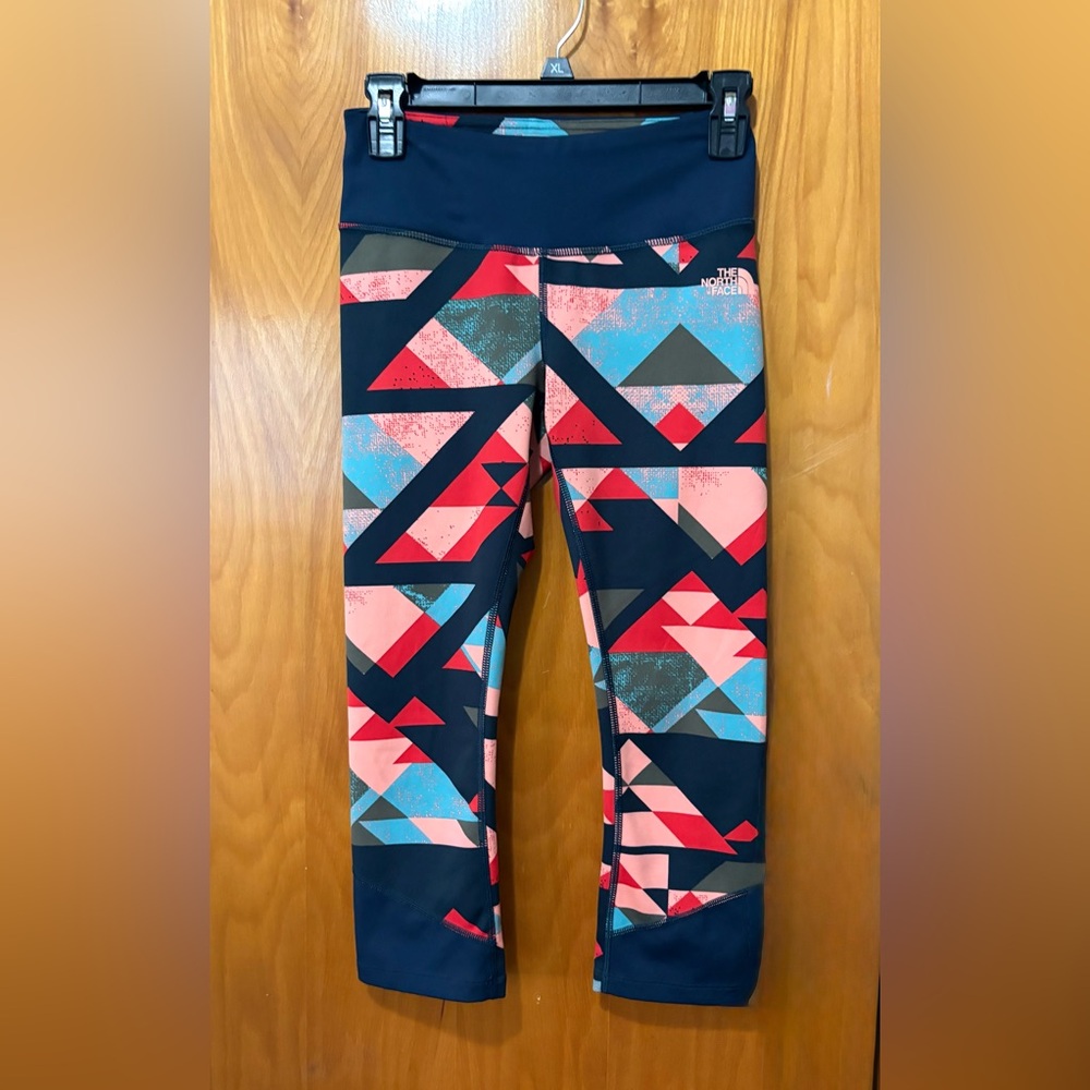 The North Face Women’s Navy Pink Teal Geometric Crop Leggings Yoga Pant Size S